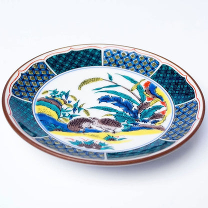Plate Stylish Kutani Ware Masterpiece Small Plate Ancient Kutani Colorful Painting of Quail and Grass Flowers Side Plate Brand Japanese Tableware
