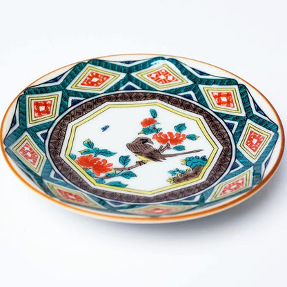 Plate Stylish Kutani Ware Masterpiece Small Plate Ancient Kutani Colorful Kiku-Flower and Bird Design Small Dish Side Plate Brand Japanese Tableware