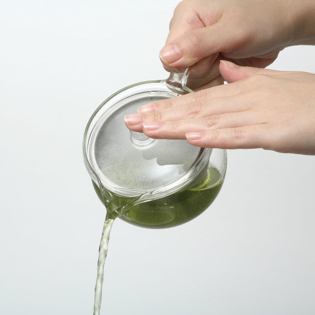 HARIO Chacha Kyusu Maru Teapot, Practical Capacity 300ml, Heat-Resistant Glass, CHJMN-30T