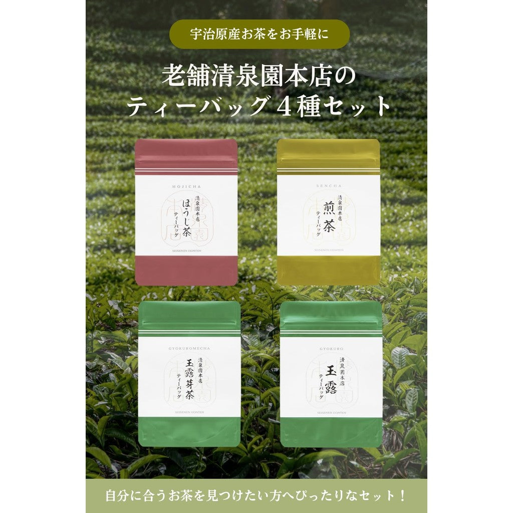 Seisenen Main Store Tea Bag 4 Types Trial Set (Gyokuro / Hojicha / Sencha / Gyokuro Leaf Tea)
