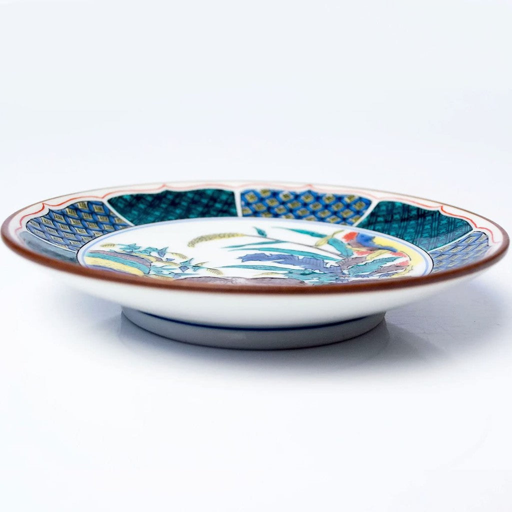 Plate Stylish Kutani Ware Masterpiece Small Plate Ancient Kutani Colorful Painting of Quail and Grass Flowers Side Plate Brand Japanese Tableware