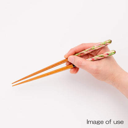 Hashikura Matsukan Dishwasher-Safe Couple's Chopsticks Natural Wood Pair Set 22.5cm with Chopstick Rest Crystal Sunlight Spring-Summer Green Pink Made in Japan G-82011