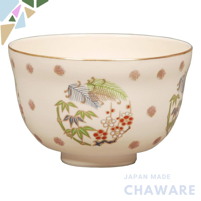 Miyachi Eikou Matcha Bowl White Size: Diameter 12.4 x Height 7.8 cm, Kinki Shouchikubai, Gift Box Included