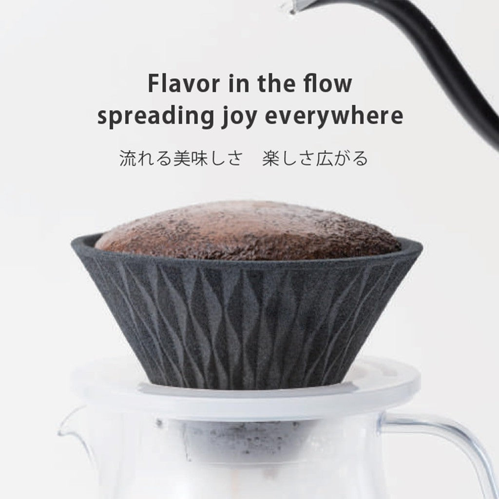 COFIL Flow Wave Ceramic Coffee Dripper with Base - Available in Peacock Green, Salmon Pink, and Black - Made in Japan
