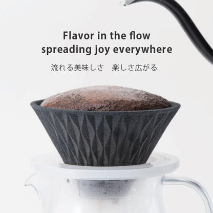 COFIL Flow Wave Ceramic Coffee Dripper with Base - Available in Peacock Green, Salmon Pink, and Black - Made in Japan