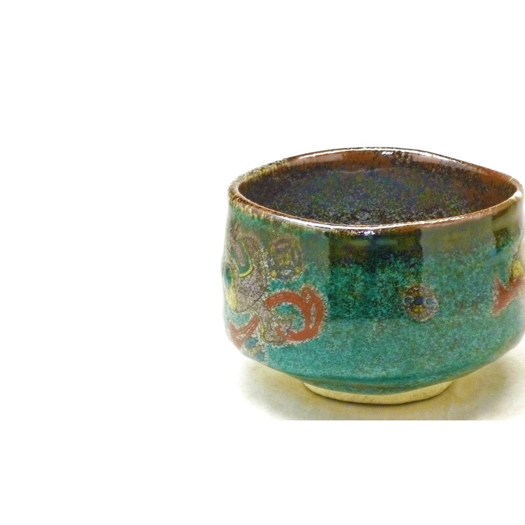 Kutani Matcha Bowl, Hozan, Green Glaze