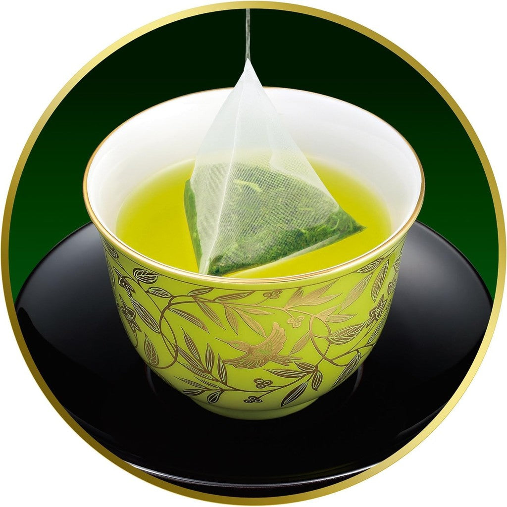 Tsujiri Tea Bags - Uji Sencha, Uji Gyokuro, Sencha, and Genmaicha (4 varieties, 10 bags each, totaling 40 bags). Triangle tea bags, Gyokuro, individually packaged + Momoneko-ya label for tasting comparison - assorted stick instant tea.