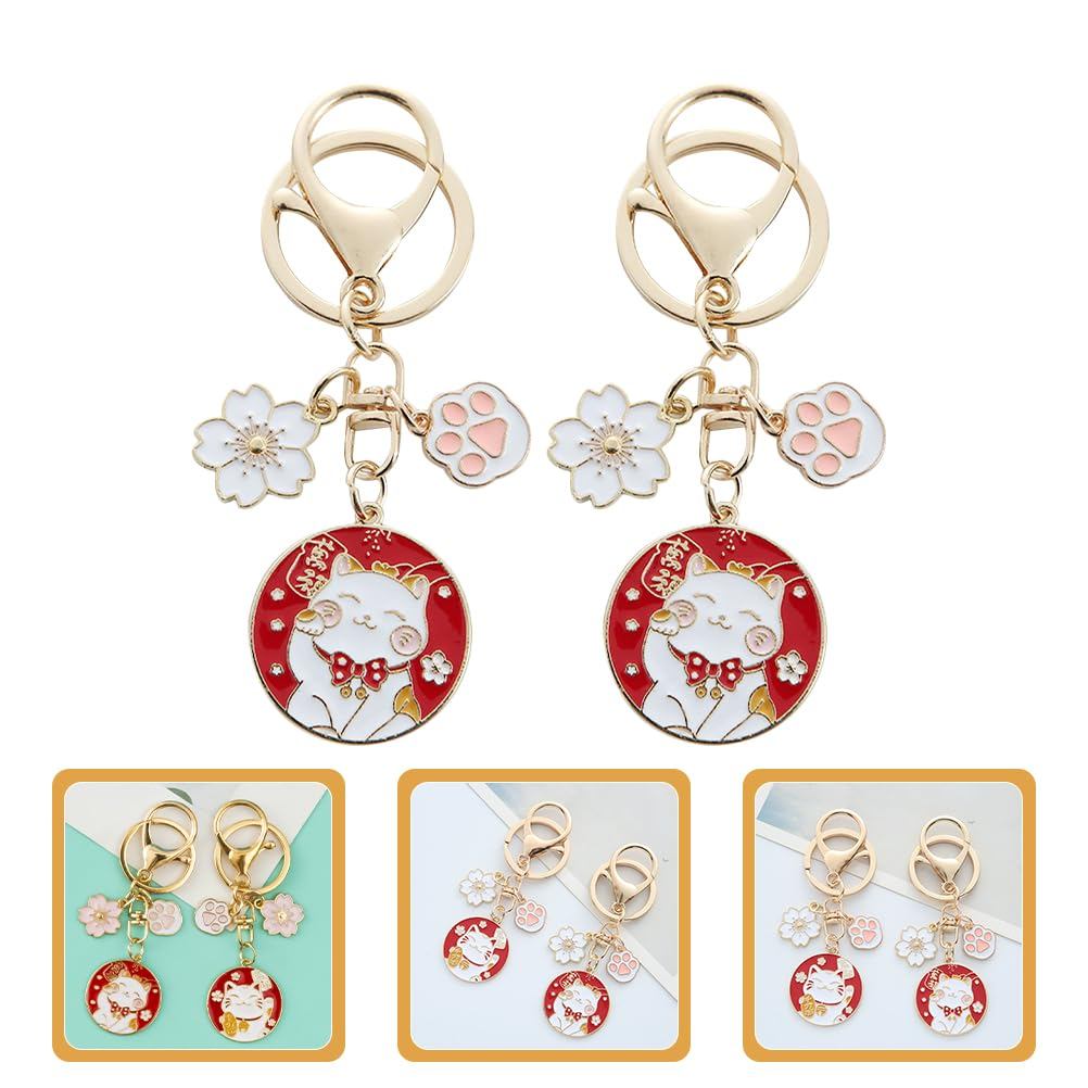 MUCKLILY 6-Piece Lucky Cat Keychain Set - Durable Metal Keyrings with Charming Design for Bags and Keys