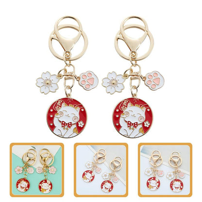 MUCKLILY 6-Piece Lucky Cat Keychain Set - Durable Metal Keyrings with Charming Design for Bags and Keys