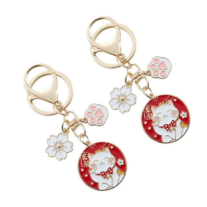 MUCKLILY 6-Piece Lucky Cat Keychain Set - Durable Metal Keyrings with Charming Design for Bags and Keys