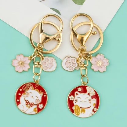 MUCKLILY 6-Piece Lucky Cat Keychain Set - Durable Metal Keyrings with Charming Design for Bags and Keys
