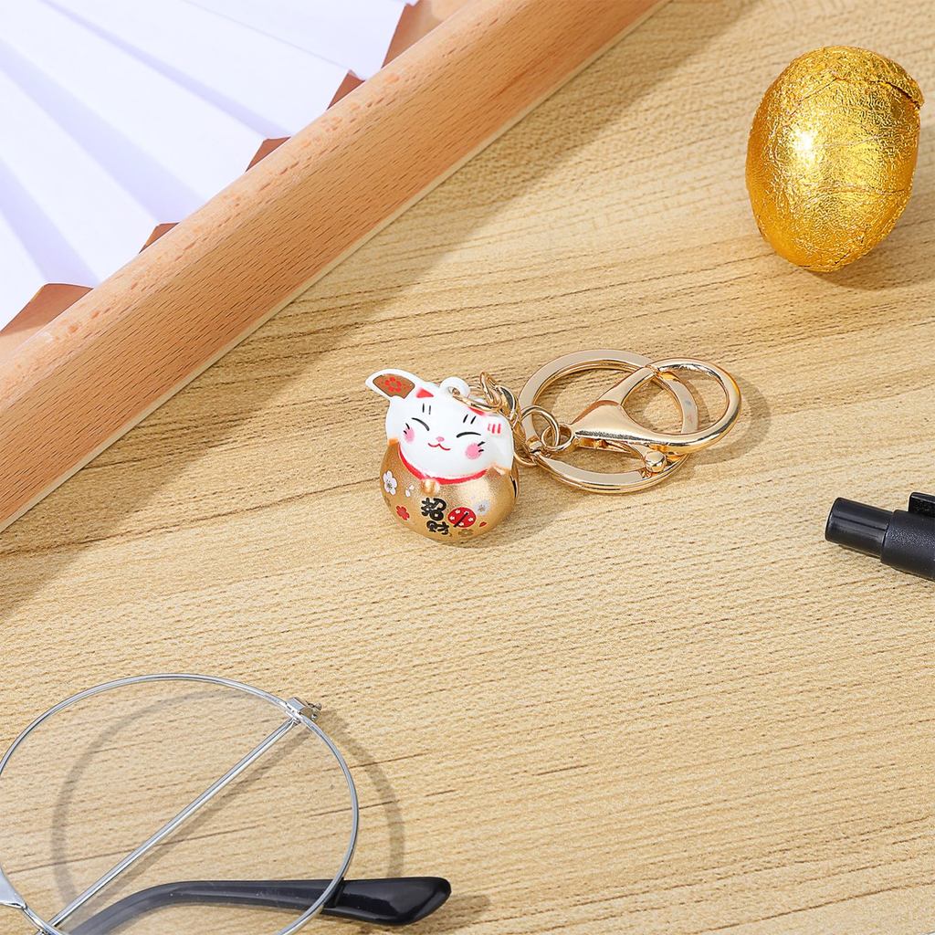 [FRCOLOR] Lucky Cat Keychain - Feng Shui Charm - Cat Figurine with Bell - Good Luck Amulet and Souvenir - Maneki Neko Keyring