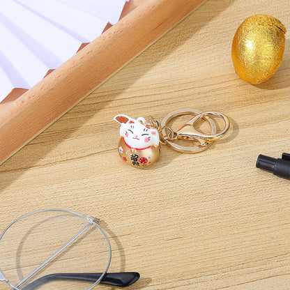 [FRCOLOR] Lucky Cat Keychain - Feng Shui Charm - Cat Figurine with Bell - Good Luck Amulet and Souvenir - Maneki Neko Keyring