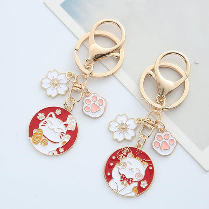 MUCKLILY 6-Piece Lucky Cat Keychain Set - Durable Metal Keyrings with Charming Design for Bags and Keys
