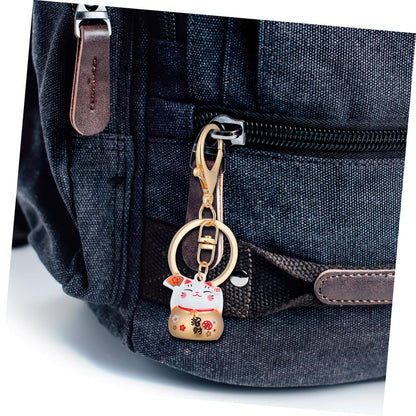 [FRCOLOR] Lucky Cat Keychain - Feng Shui Charm - Cat Figurine with Bell - Good Luck Amulet and Souvenir - Maneki Neko Keyring