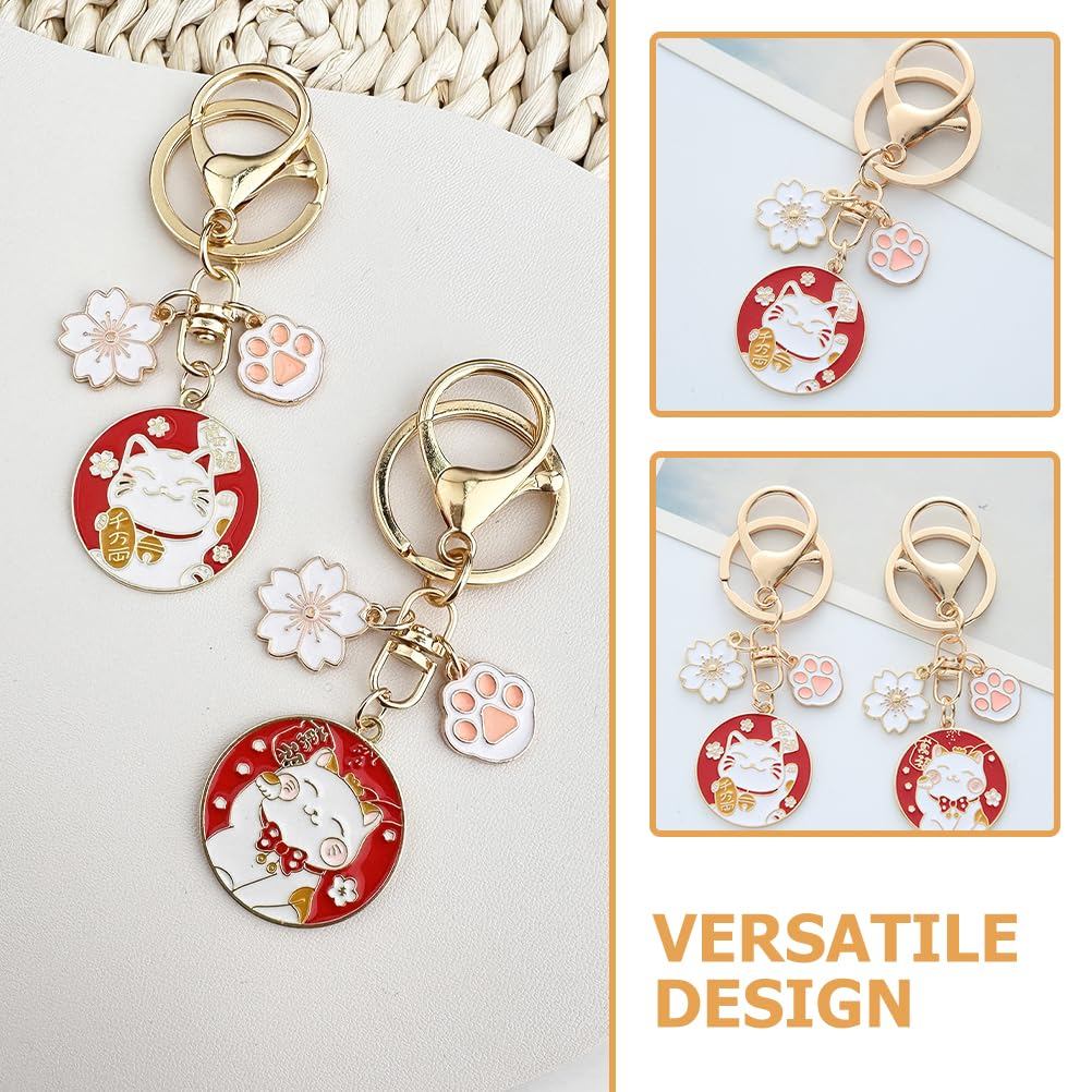 MUCKLILY 6-Piece Lucky Cat Keychain Set - Durable Metal Keyrings with Charming Design for Bags and Keys