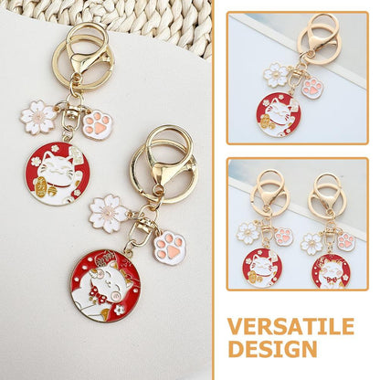 MUCKLILY 6-Piece Lucky Cat Keychain Set - Durable Metal Keyrings with Charming Design for Bags and Keys