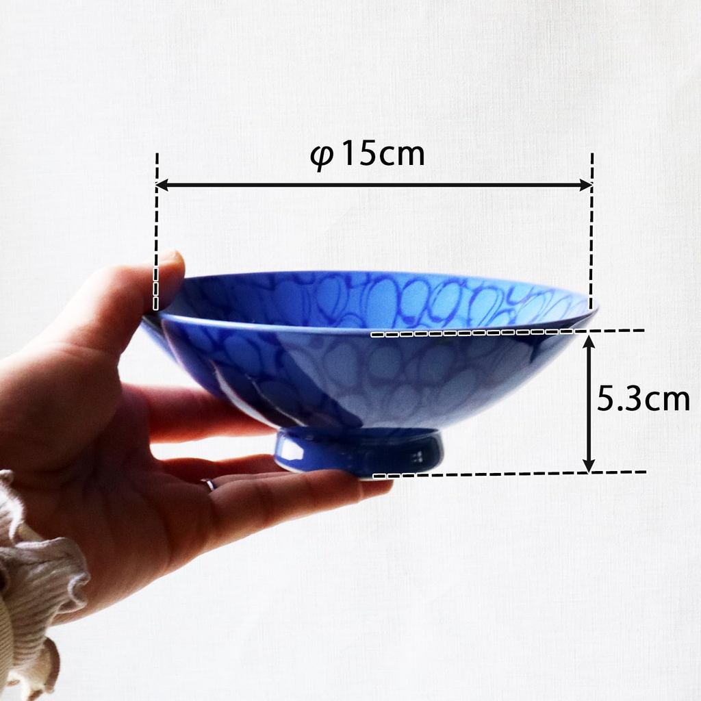 Haku-san Porcelain Flat Tea Bowl Blue - 15cm Diameter, ST-16, Designed by Masayoshi Mori, Made in Hasami, Japan