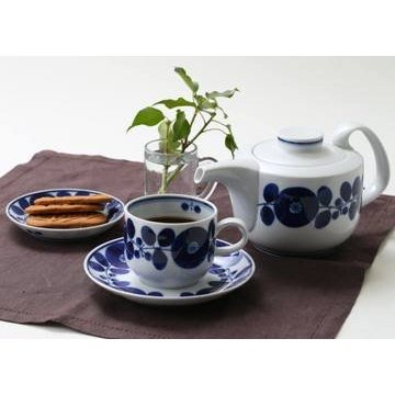 Hakusan Ceramic Coffee Cup and Saucer Set in Blue Bloom, 200ml Capacity, Dimensions: 7.5x6cm Cup, 14.5x2cm Saucer, Authentic Hasami Yaki, Made in Japan. Perfect for Home or Office Use!