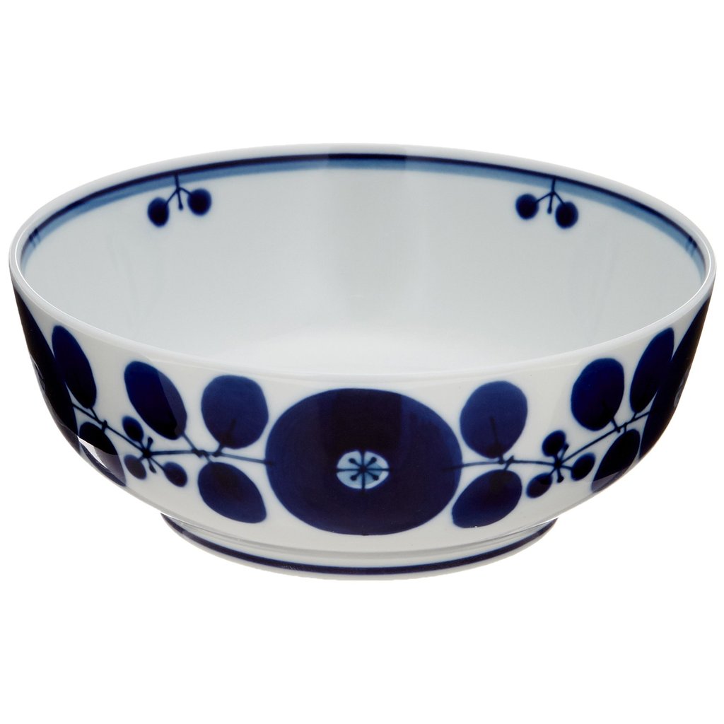 Haku-san Pottery Blue Bloom Bowl M, Approx. 15.5×6cm, Hasami Ware, High-Quality Japanese Made, Ideal for Serving and Dining