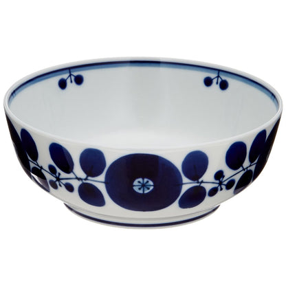 Haku-san Pottery Blue Bloom Bowl M, Approx. 15.5×6cm, Hasami Ware, High-Quality Japanese Made, Ideal for Serving and Dining