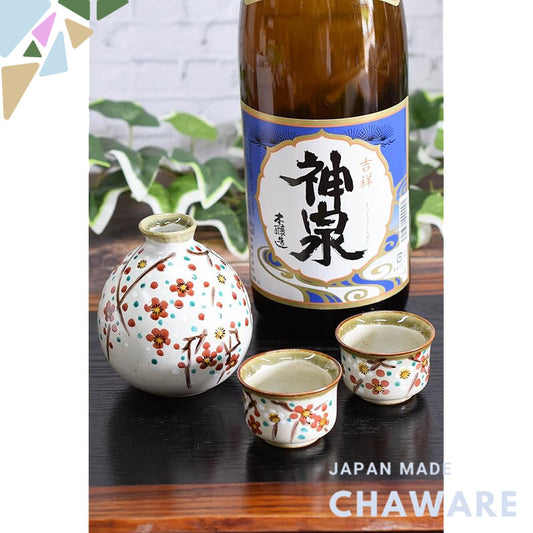 Stylish Kutani Ware Sake Cup and Tokkuri Set - Premium Japanese Tableware for Sipping Sake, Perfect Gift for Birthdays, 