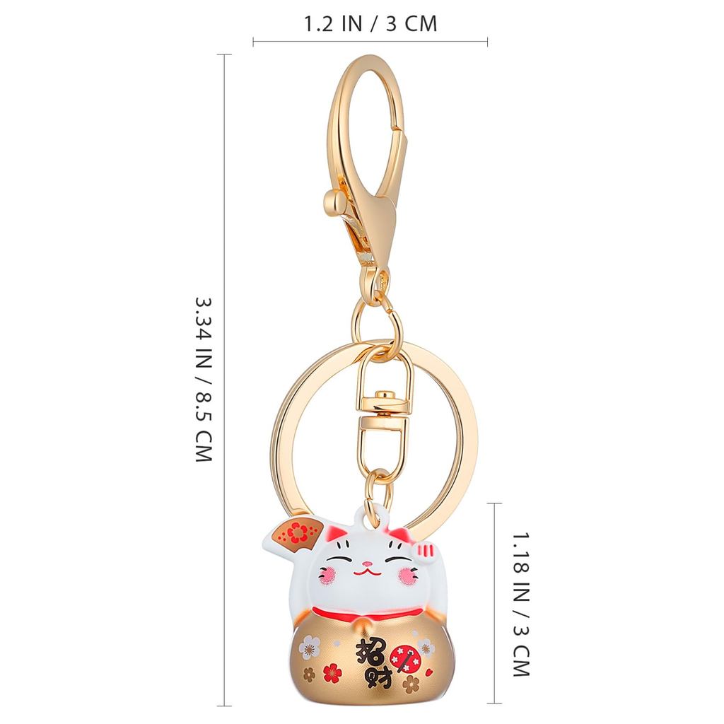 [FRCOLOR] Lucky Cat Keychain - Feng Shui Charm - Cat Figurine with Bell - Good Luck Amulet and Souvenir - Maneki Neko Keyring