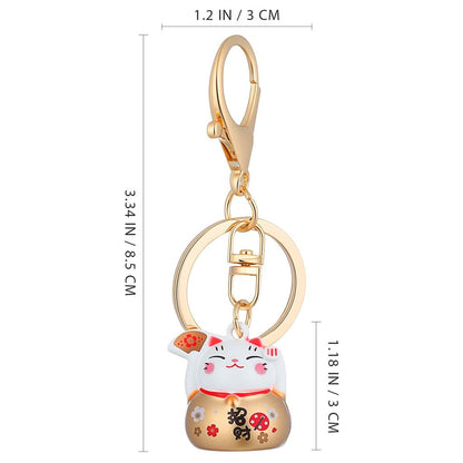 [FRCOLOR] Lucky Cat Keychain - Feng Shui Charm - Cat Figurine with Bell - Good Luck Amulet and Souvenir - Maneki Neko Keyring