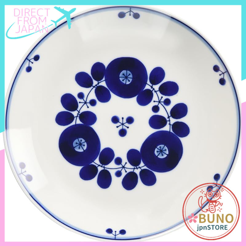 Hakuzan Porcelain Blue Bloom Bouquet Plate M, about 19.5cm, Hasami Yaki, Made in Japan – Perfect for serving delicacies 
