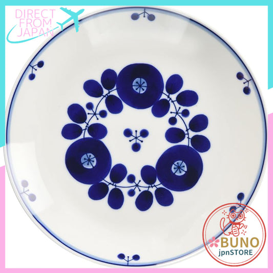 Hakuzan Porcelain Blue Bloom Bouquet Plate M, about 19.5cm, Hasami Yaki, Made in Japan – Perfect for serving delicacies 