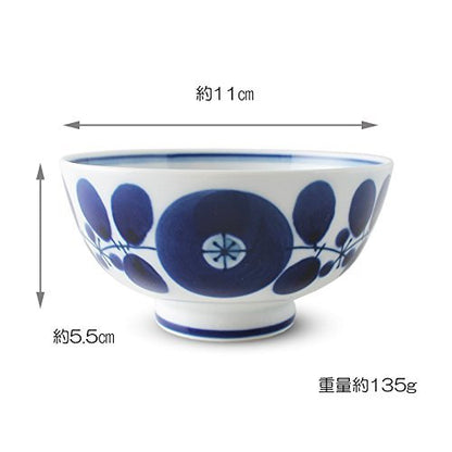 Hakusan Porcelain Tea Bowl Blue Bloom Small Approximately 11x5.5cm Hasami Ware Made in Japan – Perfect for Traditional Japanese Tea Ceremony and Daily Use.