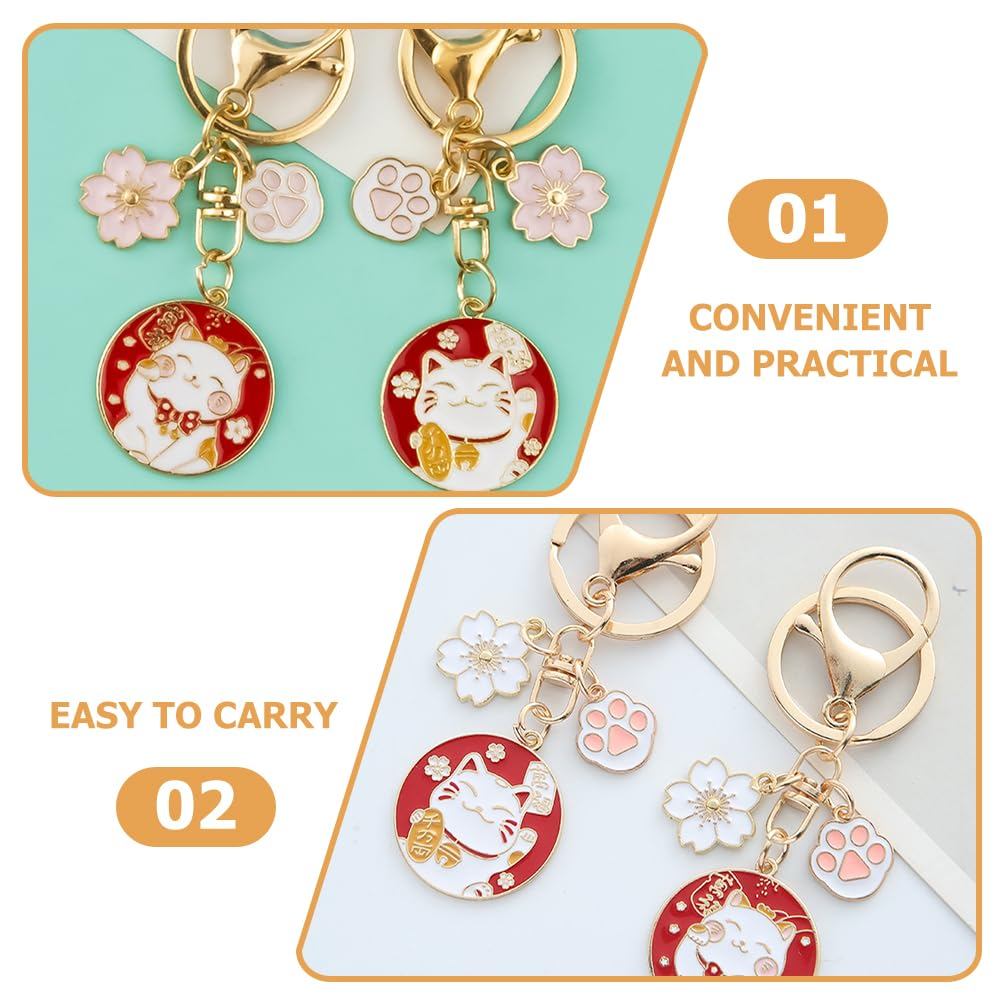 MUCKLILY 6-Piece Lucky Cat Keychain Set - Durable Metal Keyrings with Charming Design for Bags and Keys