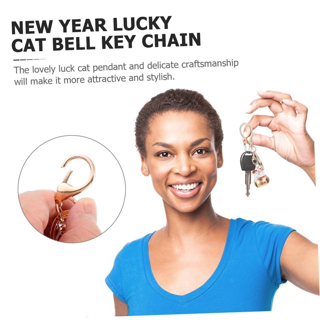 [FRCOLOR] Lucky Cat Keychain - Feng Shui Charm - Cat Figurine with Bell - Good Luck Amulet and Souvenir - Maneki Neko Keyring