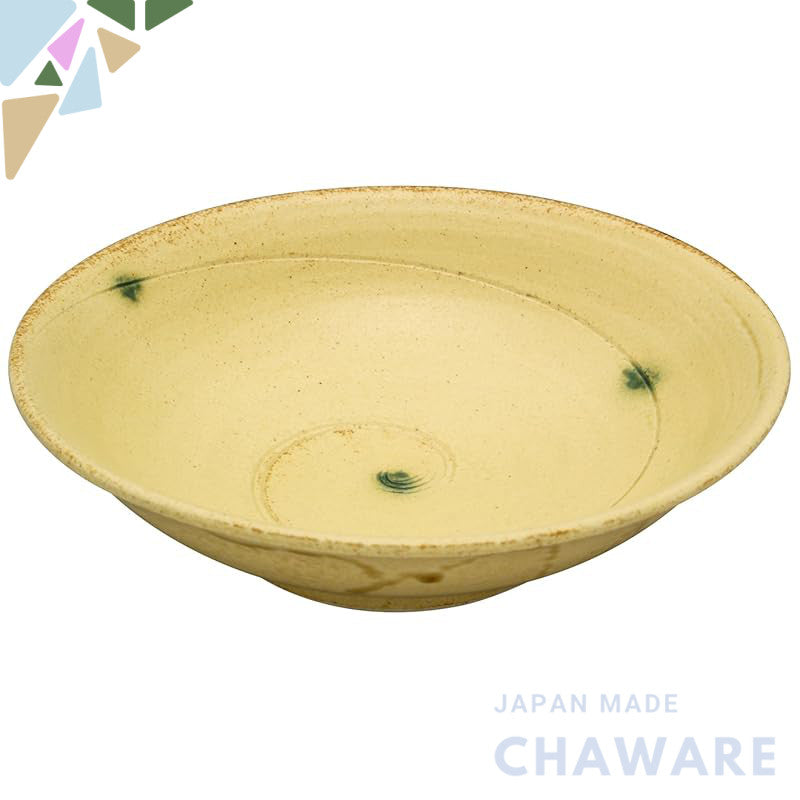 Seto Ware Yellow-Glazed Swirl 16cm Shallow Ceramic Bowl – Japanese Salad/Simmer Bowl