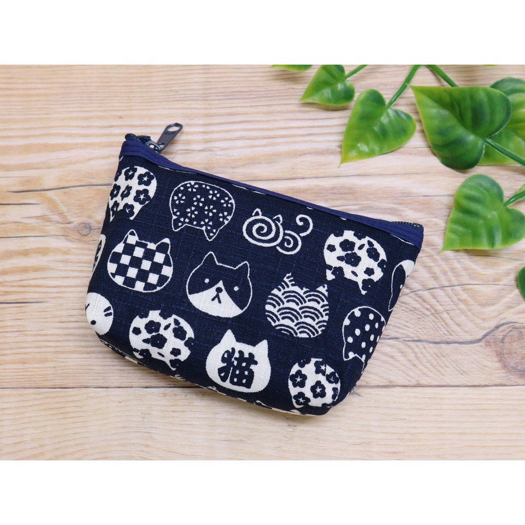 Kyosuke Japanese Mini Pouch in Navy Cat Design