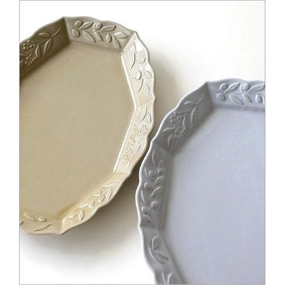 Seto-yaki Olive Oval Ceramic Plate – Japanese-Made Medium-Large Main Dish, Simple Classic Tableware