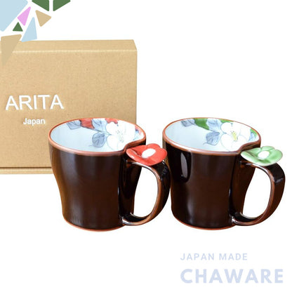 Arita Porcelain Mug Pair - Boxed Gift, Microwave-Safe Coffee Cups, Floral Hand-Painted, Japan
