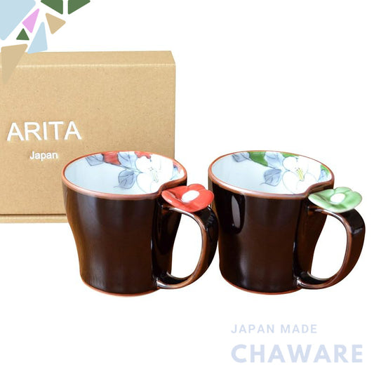 Arita Porcelain Mug Pair - Boxed Gift, Microwave-Safe Coffee Cups, Floral Hand-Painted, Japan
