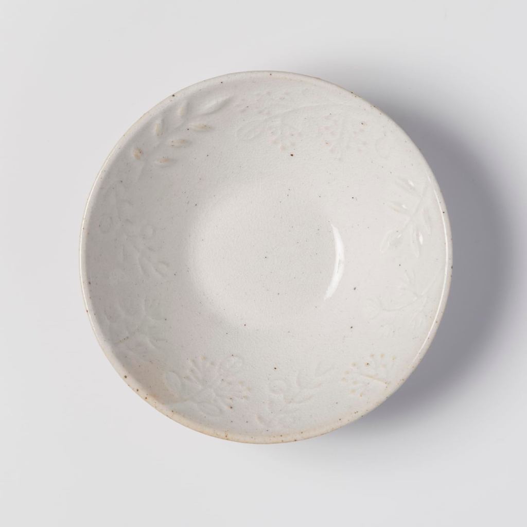 Aito Leaf Gohon-te 14cm White Seto Ware Salad/Side Bowl Microwave & Dishwasher Safe Made in Japan