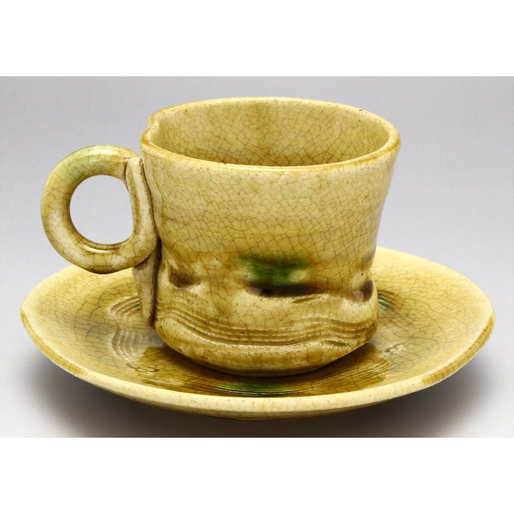 Seto Ware "Kato Rokubei" Coffee Cup & Saucer - 150ml, Yellow Seto Floral, Gift Boxed, Made in Japan