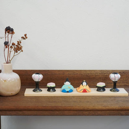 Fukubeya Seto ware Toy Workshop Mini Hina Dolls on Base, Porcelain, Made in Japan, Hina Matsuri