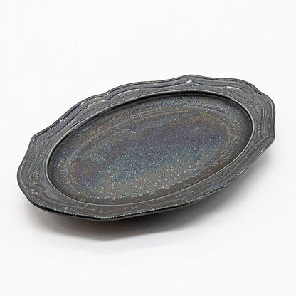 Mino Ware "Cadre" Oval Relief Ceramic Plate – Microwave-Safe, Made in Japan