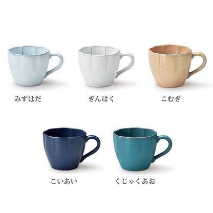 Matte flower-shaped 360ml mug, light-blue Mizuhada Seto-yaki pottery, Made in Japan Renewed 2025