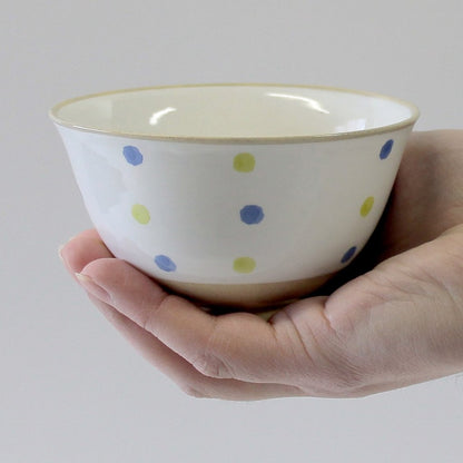 Ranchant Pair Rice Bowls 11.8x7cm Two-Tone Polka Dot Hasami-Yaki Japanese Porcelain - Made in Japan