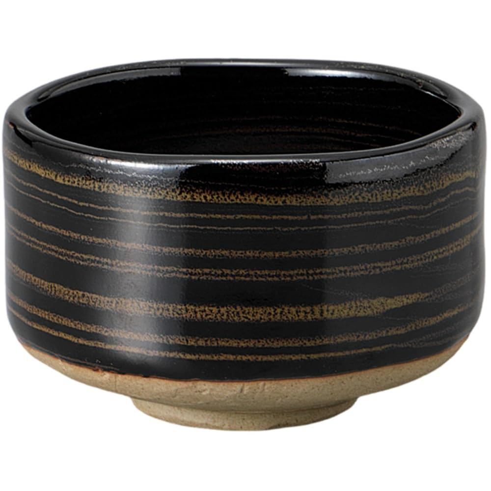 Japanese Matcha Tea Bowl 11.4xH7cm Black Glaze Gold Ceramic Mino Ware Made in Japan