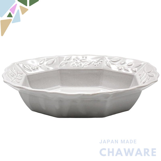 aito Seisakusho "Olive" 19×14cm Seto Ceramic Curry & Salad Plate – Relief Design, Microwave & Dishwasher Safe, Made in J