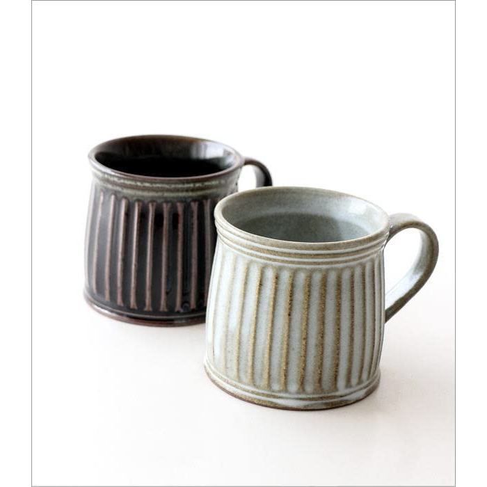 Rococo Seto Ware Ceramic Coffee Mug 200ml — Japanese-Made Modern Shinogi Ridged Design, Microwave & Dishwasher Safe (11×8×8 cm)