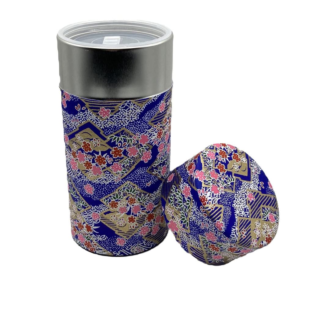 Noguchi Kumataro Tea Garden Large Capacity Tea Canister 200g with Inner Lid, Decorated with Yuzen Washi, Cherry Blossom Design, Stylish and Made in Japan