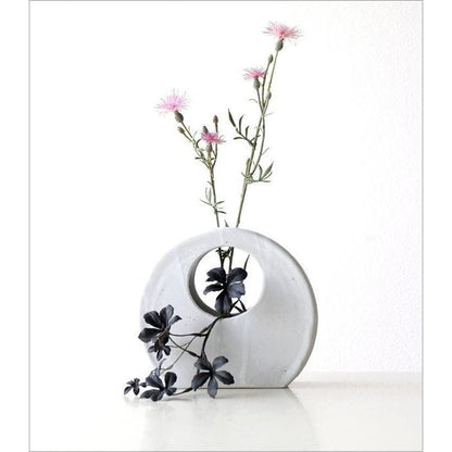 Seto ceramic vase Japan modern white round-cutout design with built-in flower partition tabletop