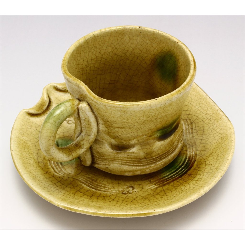 Seto Ware "Kato Rokubei" Coffee Cup & Saucer - 150ml, Yellow Seto Floral, Gift Boxed, Made in Japan